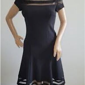 WHBM Elegant Black Sheer Panel Dress